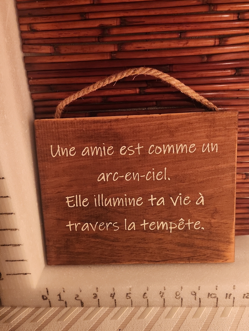 Rustic Wood Wall Plaque with French Friendship Quote - Brown